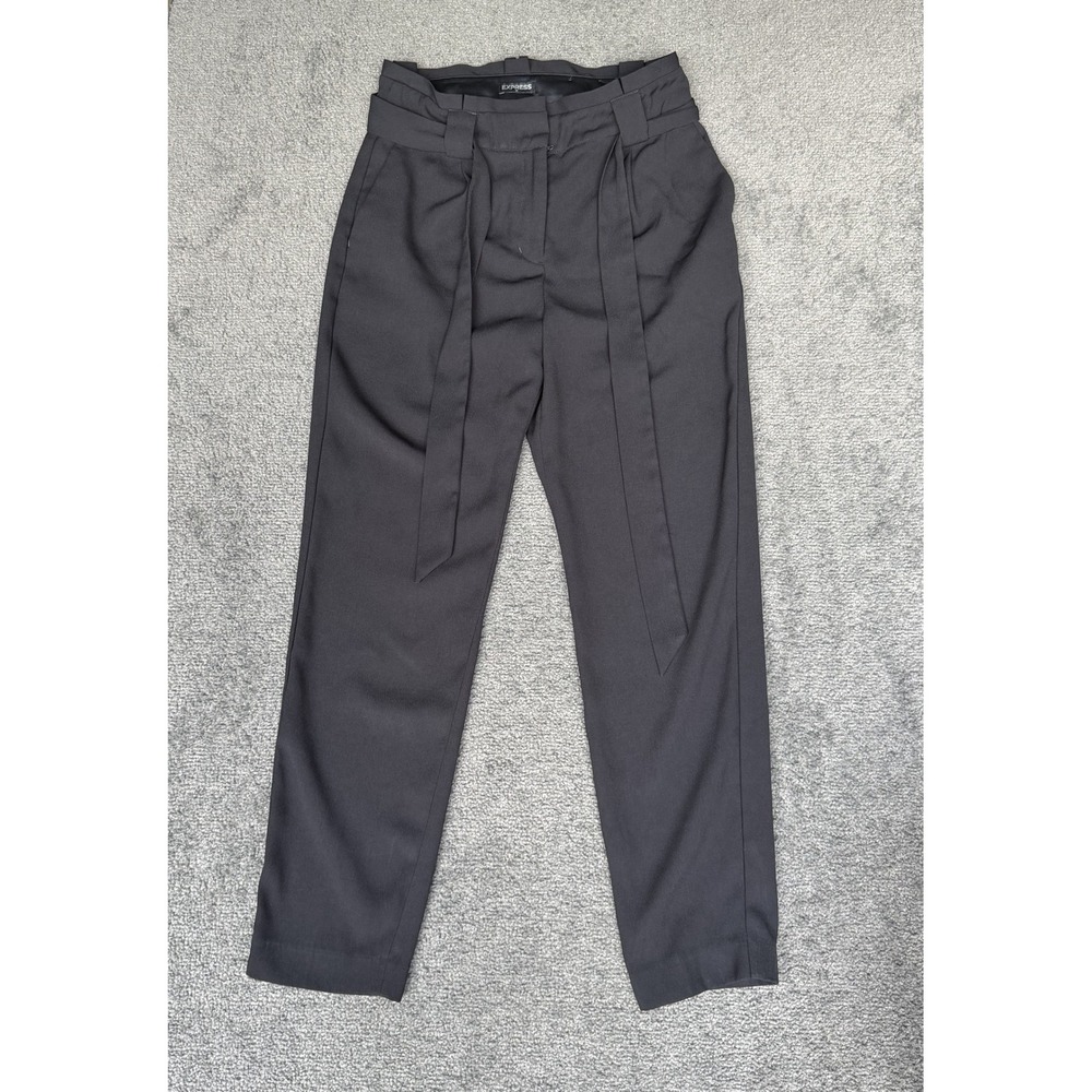 Express Black High Waisted Paperbag Tie Waist Tapered Dress Pants Size 4